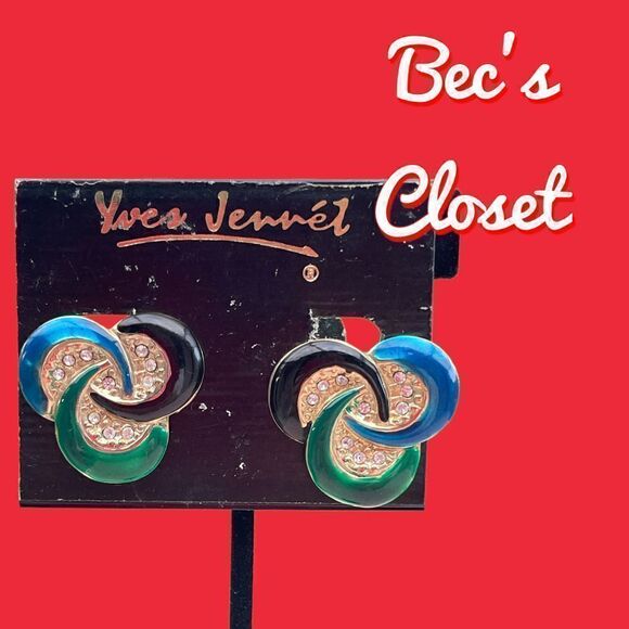 Yeves Jannel Y2k Costume Fashion Jewelry Blue Green Black Gold Clip-on - Picture 3 of 3